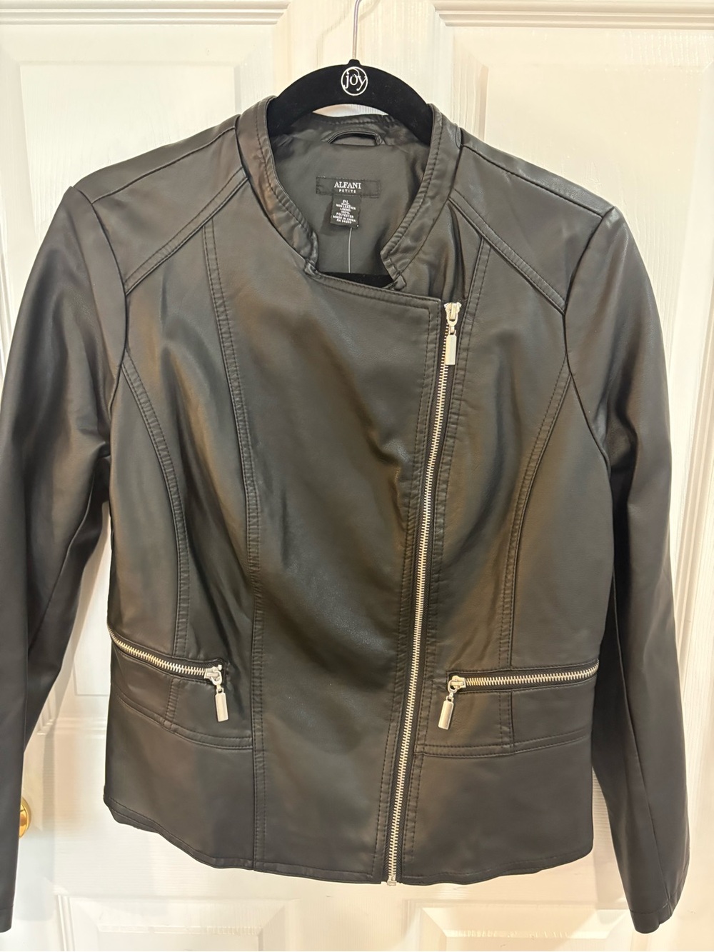 Alfani Black Leather Asymmetric Moto Zip Jacket - Picture 6 of 8